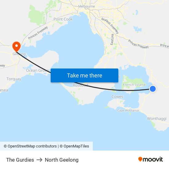 The Gurdies to North Geelong map