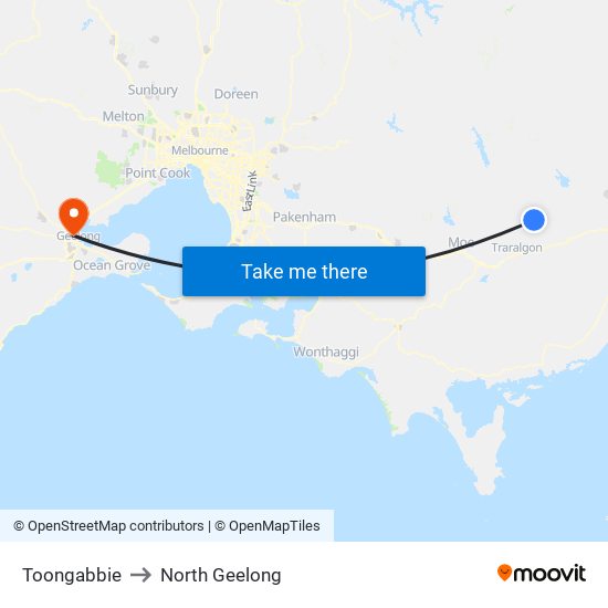 Toongabbie to North Geelong map