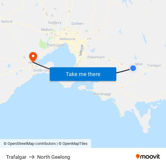 Trafalgar to North Geelong map