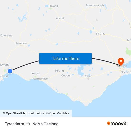 Tyrendarra to North Geelong map