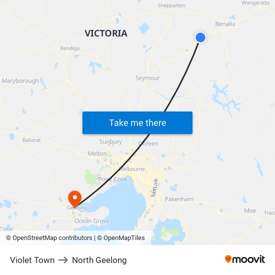 Violet Town to North Geelong map