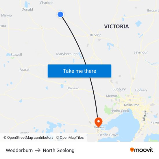 Wedderburn to North Geelong map