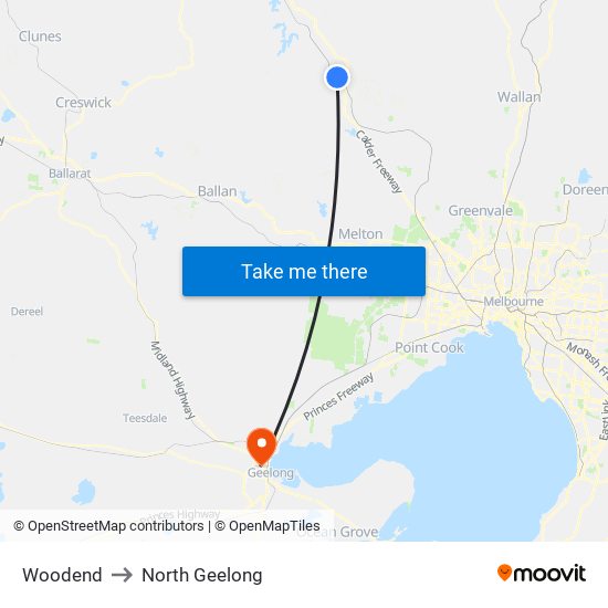 Woodend to North Geelong map