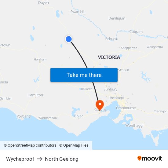 Wycheproof to North Geelong map