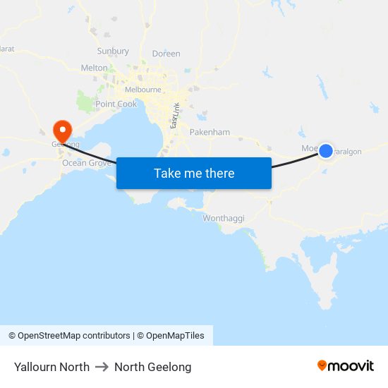 Yallourn North to North Geelong map