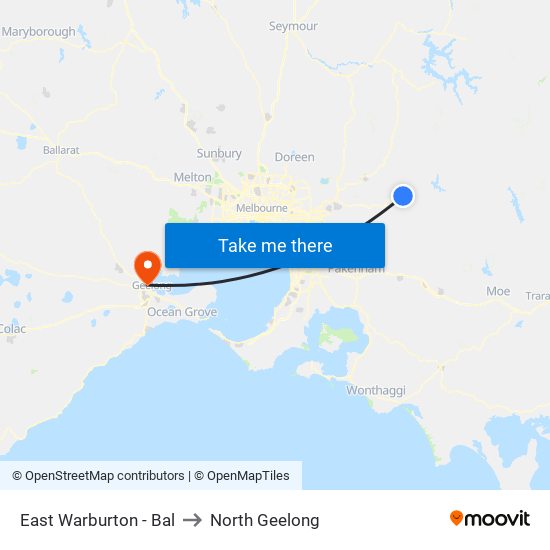 East Warburton - Bal to North Geelong map