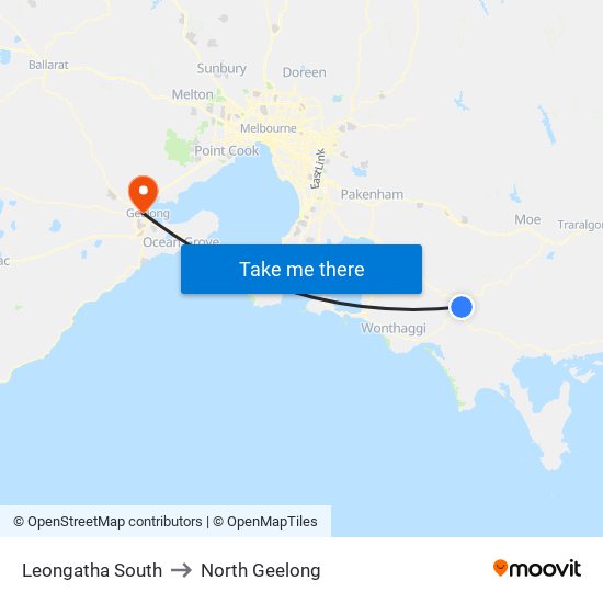 Leongatha South to North Geelong map