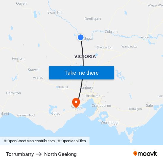 Torrumbarry to North Geelong map