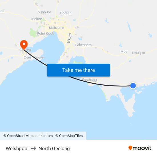 Welshpool to North Geelong map