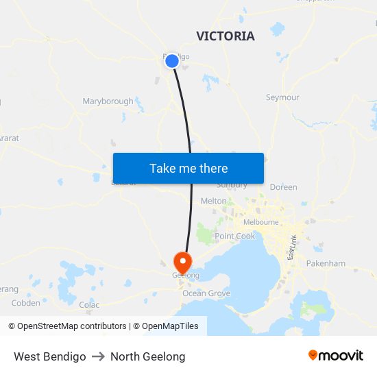 West Bendigo to North Geelong map