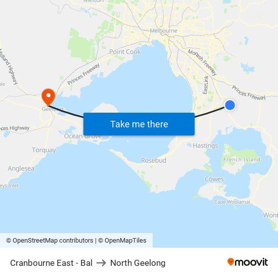 Cranbourne East - Bal to North Geelong map