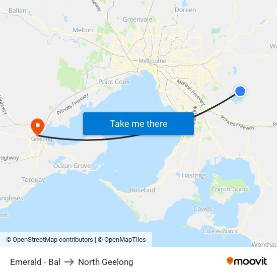 Emerald - Bal to North Geelong map