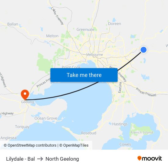 Lilydale - Bal to North Geelong map