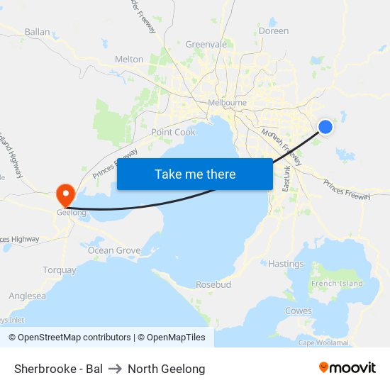 Sherbrooke - Bal to North Geelong map