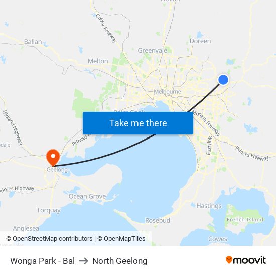Wonga Park - Bal to North Geelong map