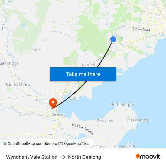Wyndham Vale Station to North Geelong map