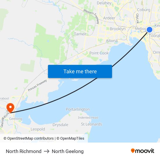 North Richmond to North Geelong map