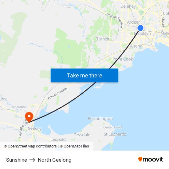 Sunshine to North Geelong map