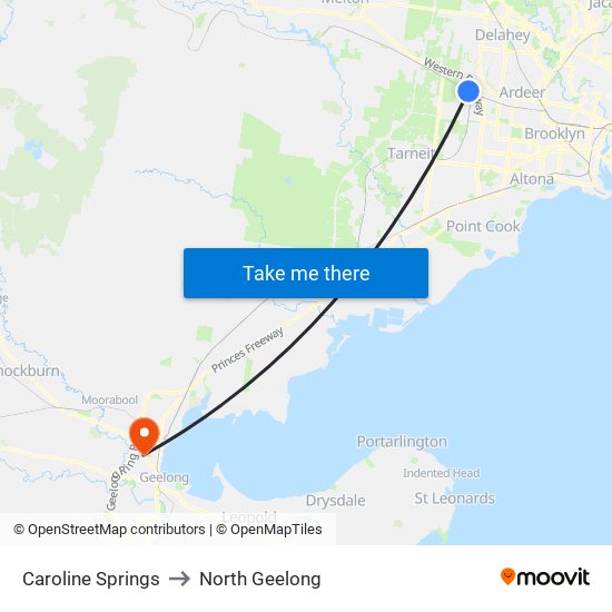 Caroline Springs to North Geelong map
