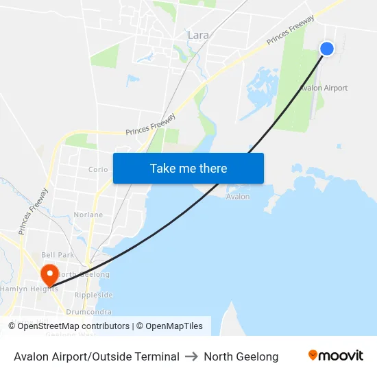 Avalon Airport/Outside Terminal to North Geelong map