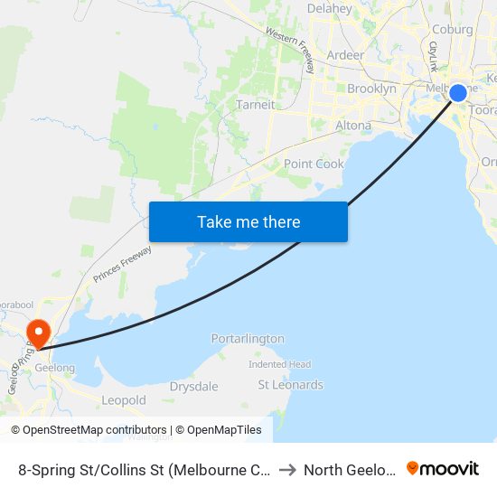 8-Spring St/Collins St (Melbourne City) to North Geelong map