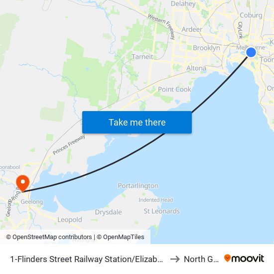 1-Flinders Street Railway Station/Elizabeth St (Melbourne City) to North Geelong map