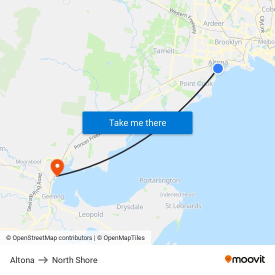 Altona to North Shore map