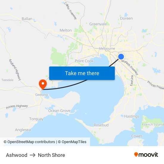 Ashwood to North Shore map