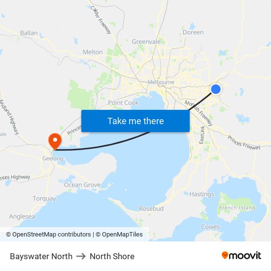 Bayswater North to North Shore map