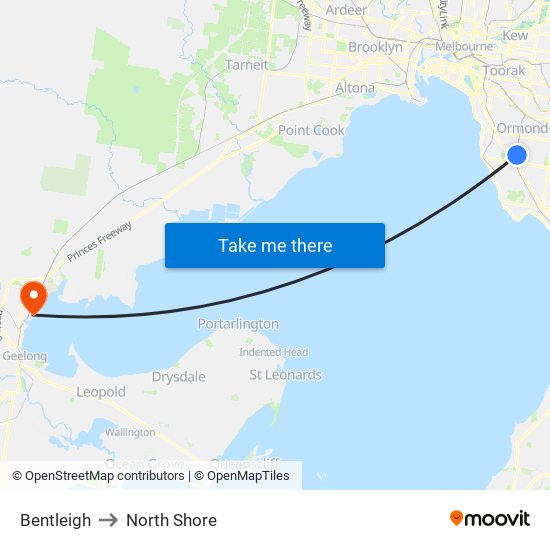 Bentleigh to North Shore map