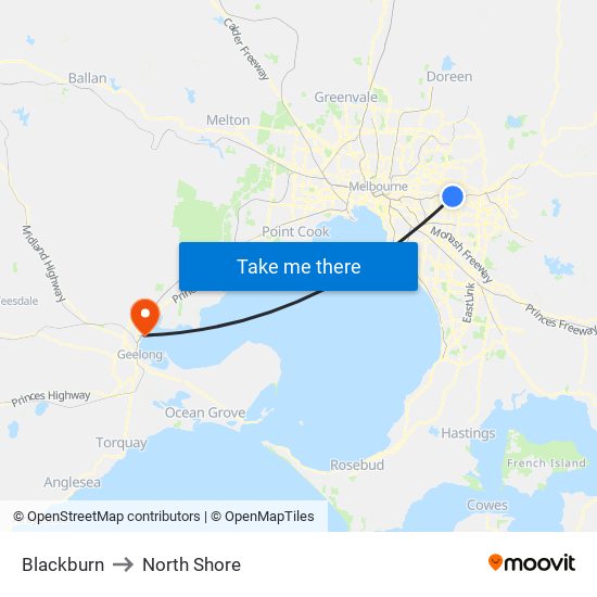 Blackburn to North Shore map