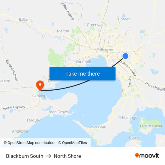 Blackburn South to North Shore map