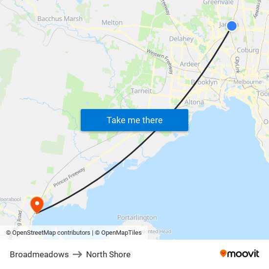 Broadmeadows to North Shore map