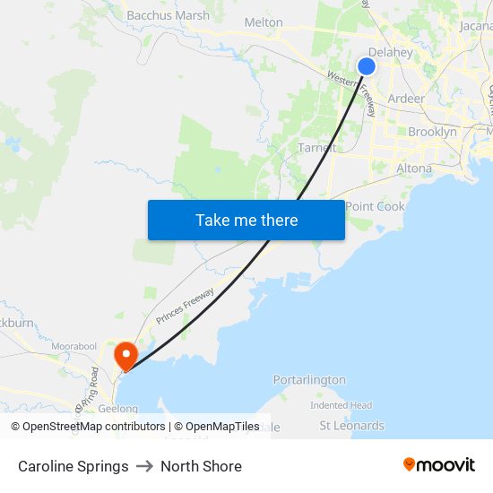 Caroline Springs to North Shore map