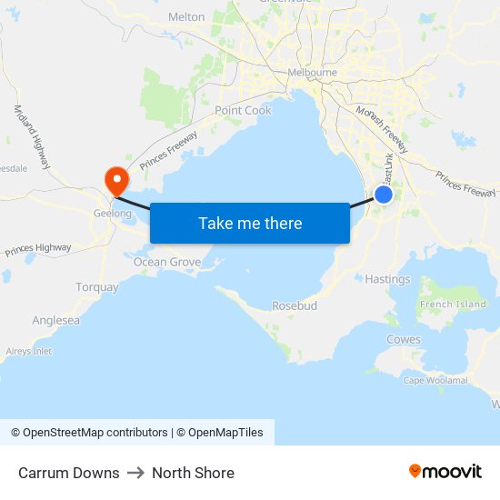 Carrum Downs to North Shore map