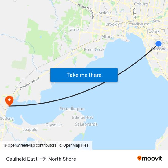 Caulfield East to North Shore map