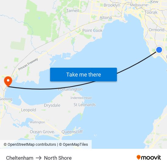 Cheltenham to North Shore map