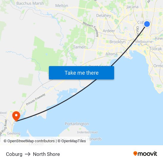 Coburg to North Shore map