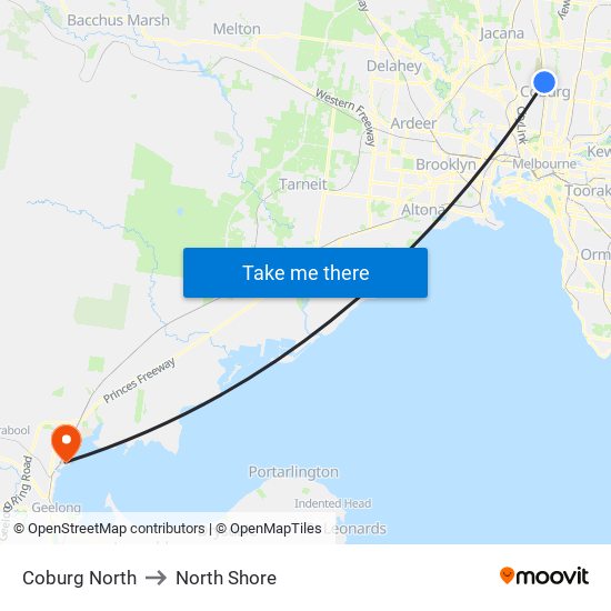 Coburg North to North Shore map