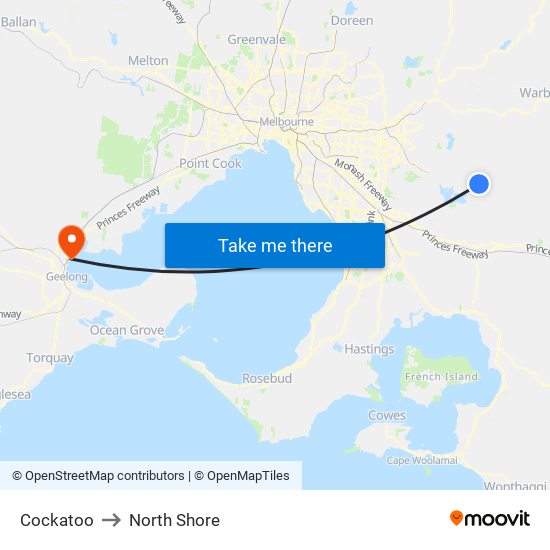 Cockatoo to North Shore map