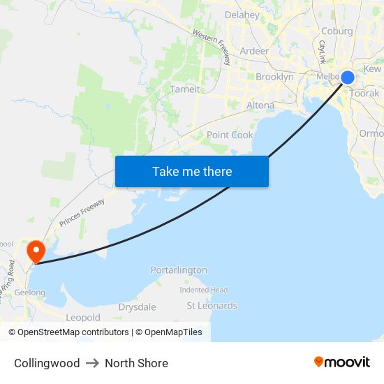 Collingwood to North Shore map