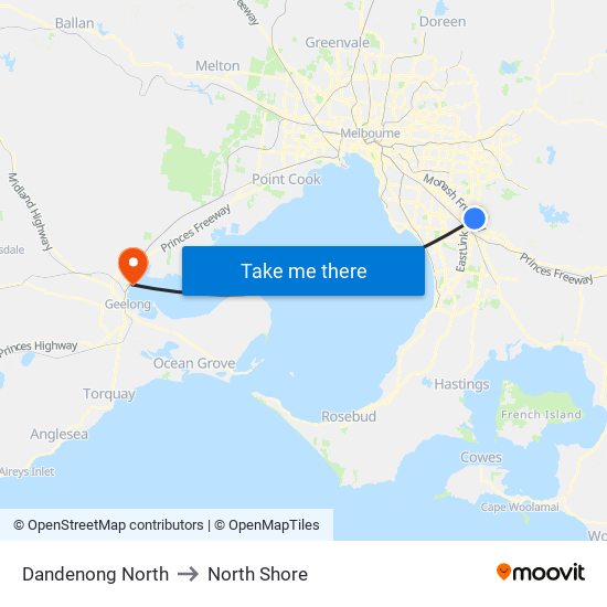 Dandenong North to North Shore map