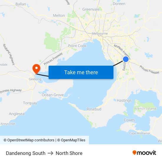 Dandenong South to North Shore map