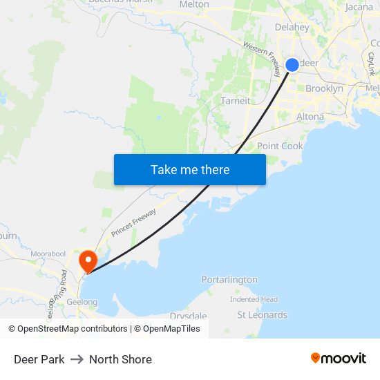 Deer Park to North Shore map