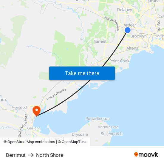 Derrimut to North Shore map