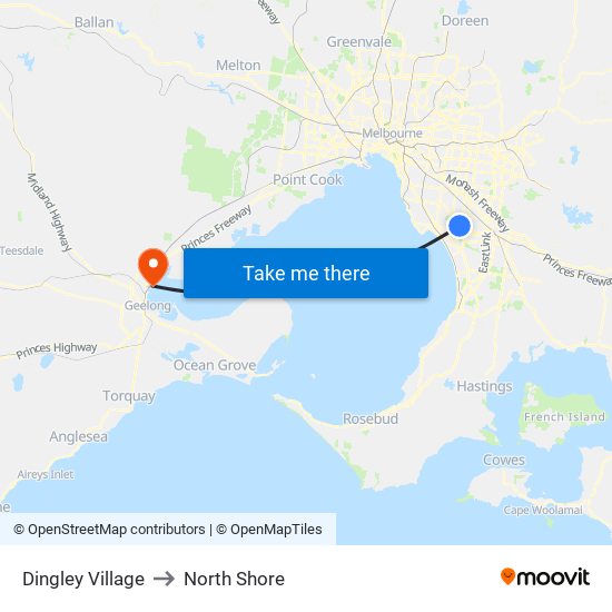 Dingley Village to North Shore map