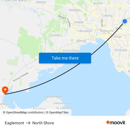 Eaglemont to North Shore map