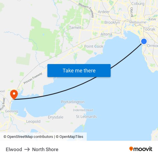 Elwood to North Shore map