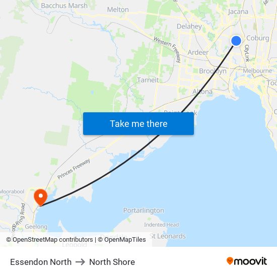 Essendon North to North Shore map