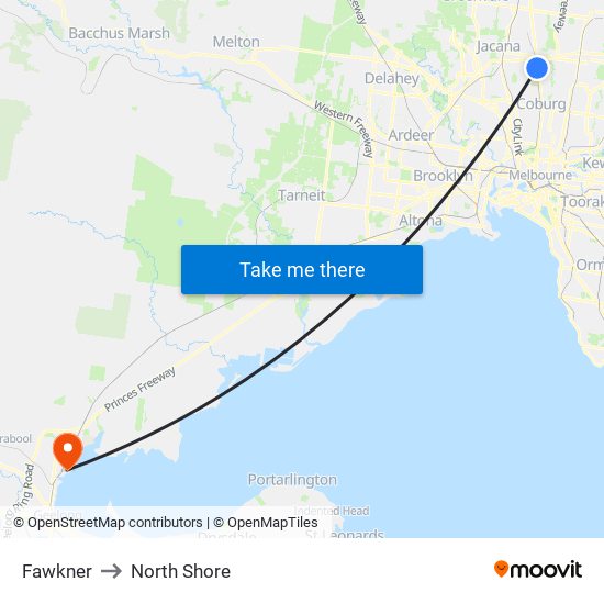 Fawkner to North Shore map